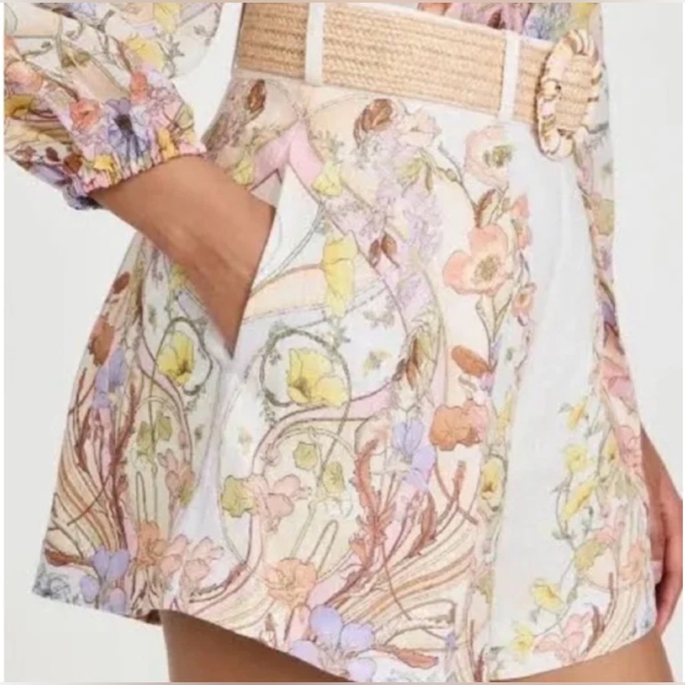 Zimmermann Jeannie Floral Wide-Leg Flowy Belted Shorts Size 4